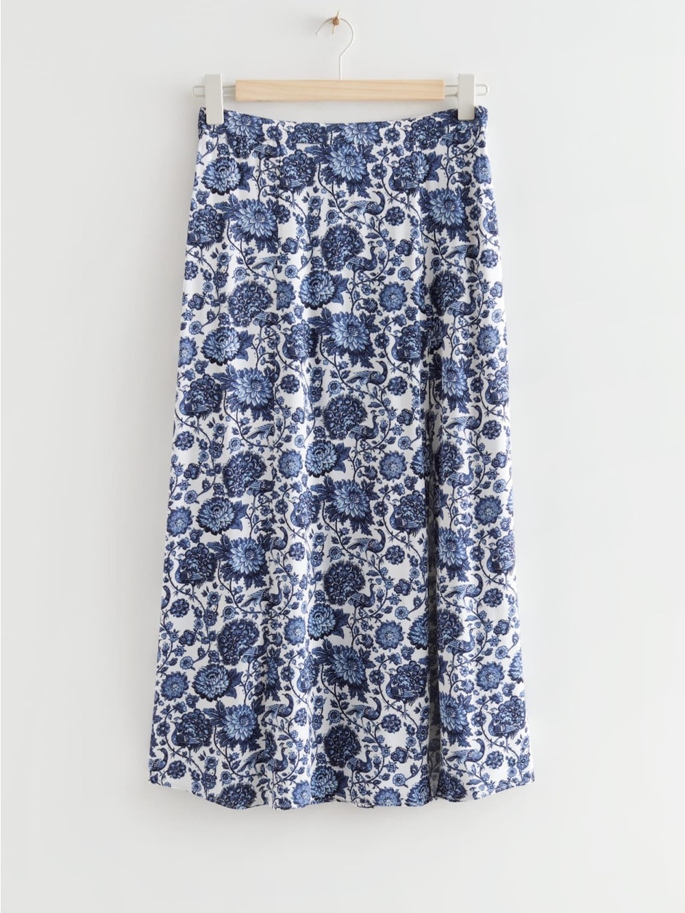 & Other Stories Blue and White Floral Midi Skirt
